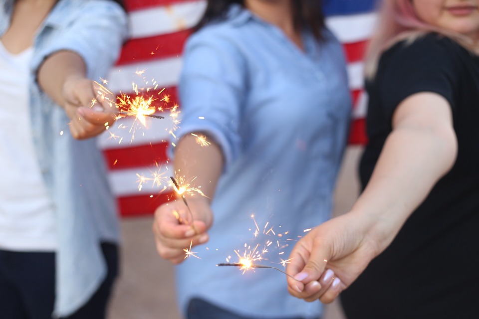 women playing firework